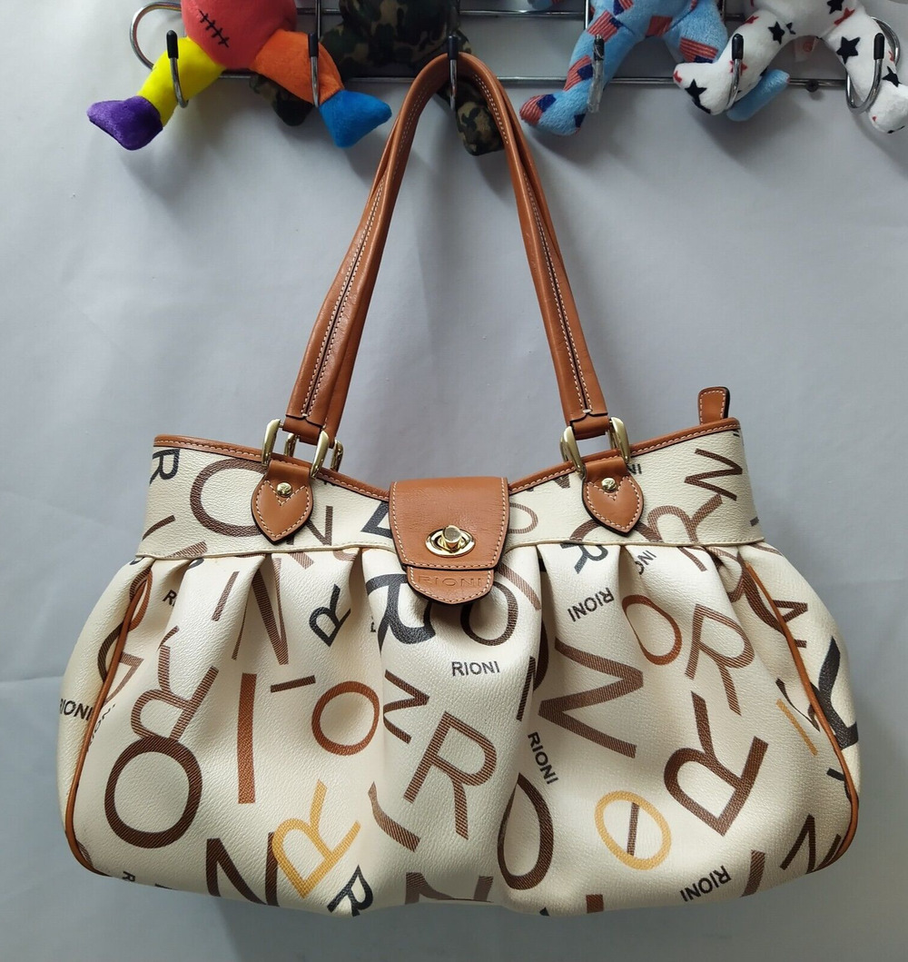 Rioni Kenzie Multicolor Leather Double Handles Turnlock Ruffled Shoulder Satchel